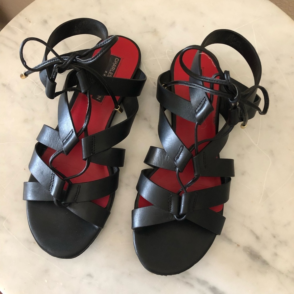 Charles Jourdan Paris cross strap wrap sandals 7 1/2